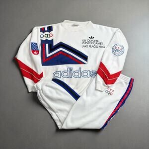 Adidas 1980 Lake Placid USA XIII Olympic Winter Sweatshirt Sweatpants Set Sz XL